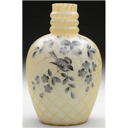 DECORATED SATIN GLASS VASE.