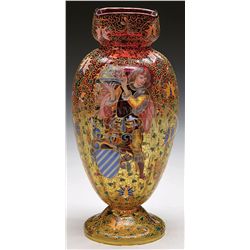 MOSER DECORATED AMBERINA VASE.