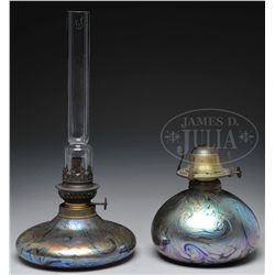 TWO ART GLASS OIL LAMPS.