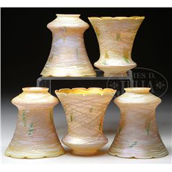 FIVE QUEZAL THREADED SHADES.