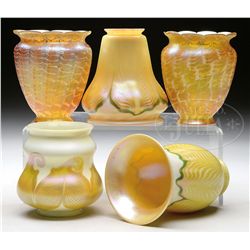 FIVE ART GLASS SHADES.