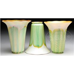 THREE QUEZAL PULLED FEATHER SHADES.