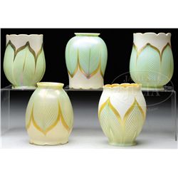 FIVE QUEZAL PULLED FEATHER SHADES.