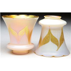 PAIR OF QUEZAL PULLED FEATHER SHADES.
