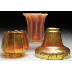 THREE ART GLASS SHADES.