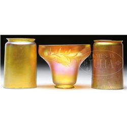 THREE ART GLASS SHADES.