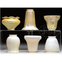 SIX ART GLASS SHADES.
