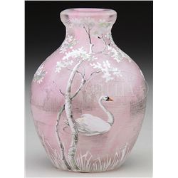 CAMEO & ENAMEL SWAN VASE.