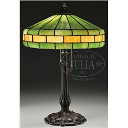 WHALEY LEADED GLASS TABLE LAMP.