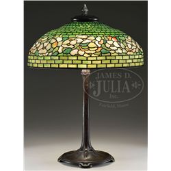 TIFFANY STUDIOS BANDED DOGWOOD TABLE LAMP.