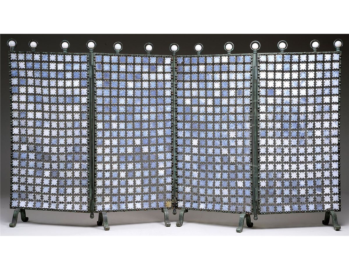 RARE TIFFANY STUDIOS CHAIN MAIL FIRE SCREEN.