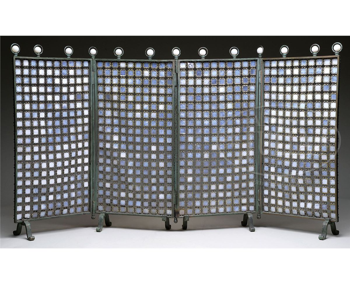 Rare Tiffany Studios Chain Mail Fire Screen