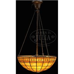 TIFFANY STUDIOS TURTLEBACK HANGING LAMP.