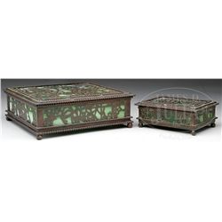 TWO TIFFANY STUDIOS FLOWER & TRELLIS BOXES.