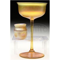 TIFFANY SHERBET AND MINIATURE VASE.