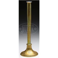 BRONZE & GLASS BUD VASE.