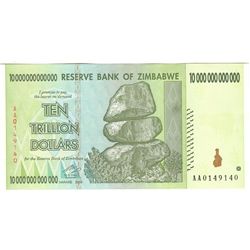 2008 Zimbabwe 10 trillion dollar inflation note