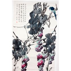 CHINESE ORIGINAL SCROLL PAINTING BIRD BY ARTIST GUO WEI