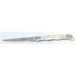 COLLECTORS EDITION 7.5" WHITE METAL HANDLE FOLDING KNIF