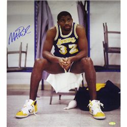 MAGIC JOHNSON SIGNED SITTING ON CHAIR VERTICAL PHOTO