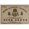 Image 1 : 1863 FIVE CENT STATE OF SOUTH CAROLINA NOTE