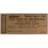 Image 1 : 1862 TWENTY FIVE CENT CITY OF RICHMOND, VA NOTE