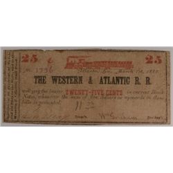 1862 TWENTY FIVE CENT WESTERN & ATLANTIC RAILROAD ATLANTA, GA