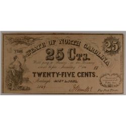 1863 TWENTY FIVE CENT STATE OF NORTH CAROLINA NOTE