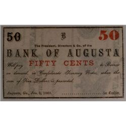 1863 FIFTY CENT BANK OF AUGUSTA, GA NOTE