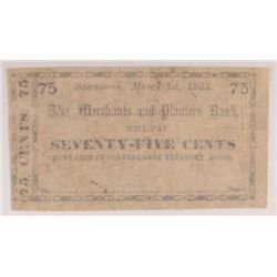1863 SEVENTY FIVE CENT MERCHANTS & PLANTERS BANK GEORGIA