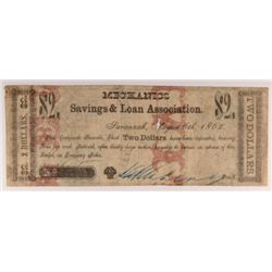 1862 $2 MECHANICS SAVINGS & LOAN ASSOC. SAVANNAH, GA