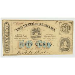 1863 FIFTY CENT STATE OF ALABAMA NOTE CU