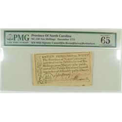 1771 10 SHILLINGS PROVINCE OF NORTH CAROLINA PMG 65