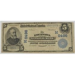 1902 $5 NATIONAL ESCANABA, MI #8496 VG/FINE