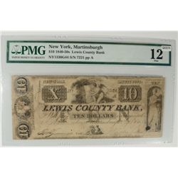 1853 $10 LEWIS COUNTY BANK MARTINSBURGH, NY PMG 12