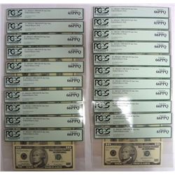 21 CONSECUTIVE $10 FEDERAL RESERVE NOTES STARS PCGS 4-65 & 17-66