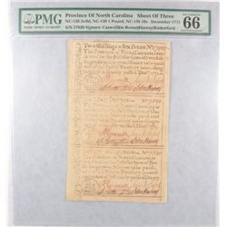 1771 SHEET OF THREE PROVINCE OF NORTH CAROLINA PMG 66