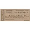 Image 1 : 1862 TEN CENT CITY OF RICHMOND, VA NOTE VF