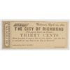 Image 1 : 1862 THIRTY CENT CITY OF RICHMOND, VA NOTE CU