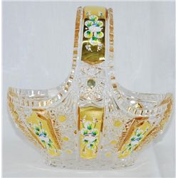 Czech Bohemian Crystal Enamel Basket 24K 9"H