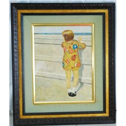 Francis Woodhal, Little Girl at Seawall, Watercolo