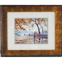Mildred Waters, Couple by River, Original Watercol
