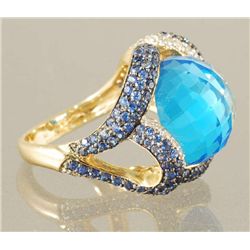 17.44 BLUE TOPAZ, SAPPHIRE AND DIAMOND RING