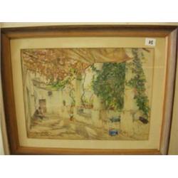 Framed water colour of Capri by Russian artist, C. Westchiloff £50-80...