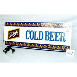 1 SCHLITZ COLD BEER LIGHTED SIGN. H9", L22.5", W5". GOOD CONDITION WITH SOME SCRATCHES. WT. 4LBS....