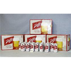 111 SCHLITZ BEER BANKS. 4 BOXES & 15 CANS. A FEW DENTED,MOST LIKE NEW. 4 BOXES STACKED ARE H21",...