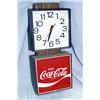 Image 1 : 1 COCA COLA CLOCK, 24"X9", WT, 3LB. WORKS WHEN PLUGGED IN, GOOD EXCEPT MARKER LINE LOWER....
