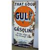 Image 1 : 1 GULF GASOLINE SIGN, METAL,60"X 28", RUST/BENT. 28LBS....