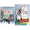 Image 1 : 1 LUCKY CLUB COLA SIGN OF CARD- BOARD. FOLD AND TEAR LOWER LEFT. WEIGHT 1LB. 1 CANADA DRY GINGERA...