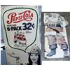 Image 1 : 1 PEPSI/TEXACO 32 CENT 6PK CARDBOARD SIGN. H58", L34.5" OLD-CONDITION IS GOOD WITH SOME WEAR AND...